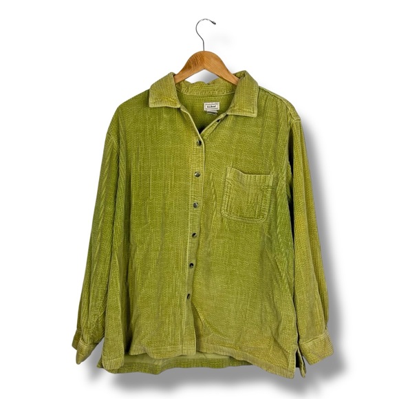 L.L. Bean Tops - Vintage LL Bean Corduroy Button Up Shirt Chartreuse Green 100% Cotton XL Shacket